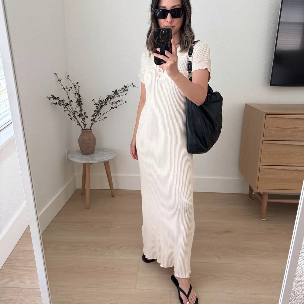 Varley Aria Knit Midi Dress Cream